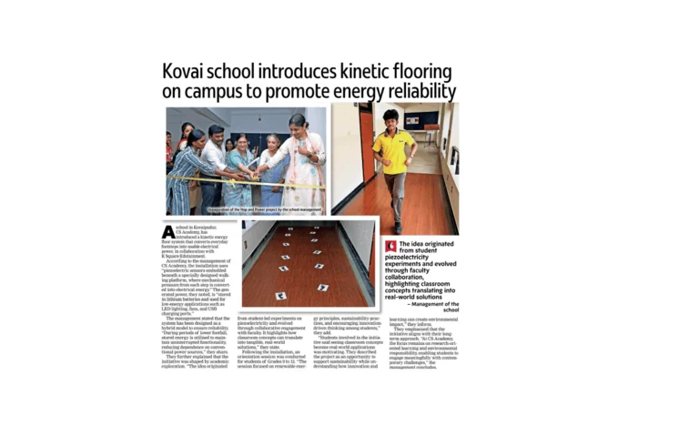 CS Academy Leads with Innovative Footstep Energy Technology in Coimbatore